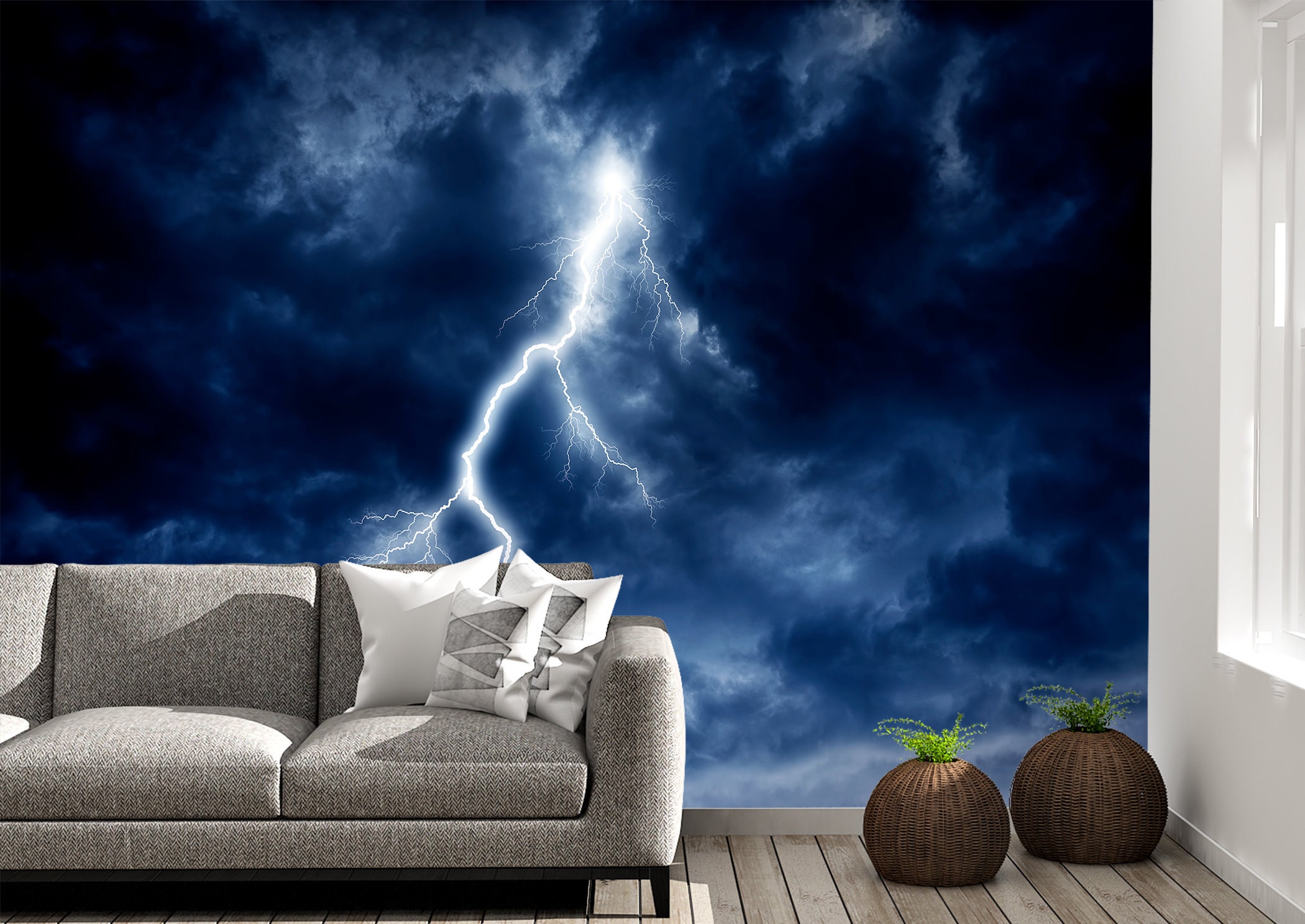 Sky Lightning Wall Mural Wallpaper Wall Art Peel Stick Self Etsy Norway