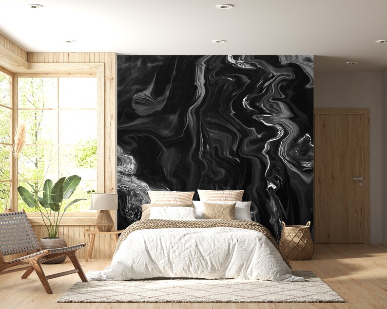 Black Marble Wallpaper Large Wall Art Marble Wall Decor Etsy UK
