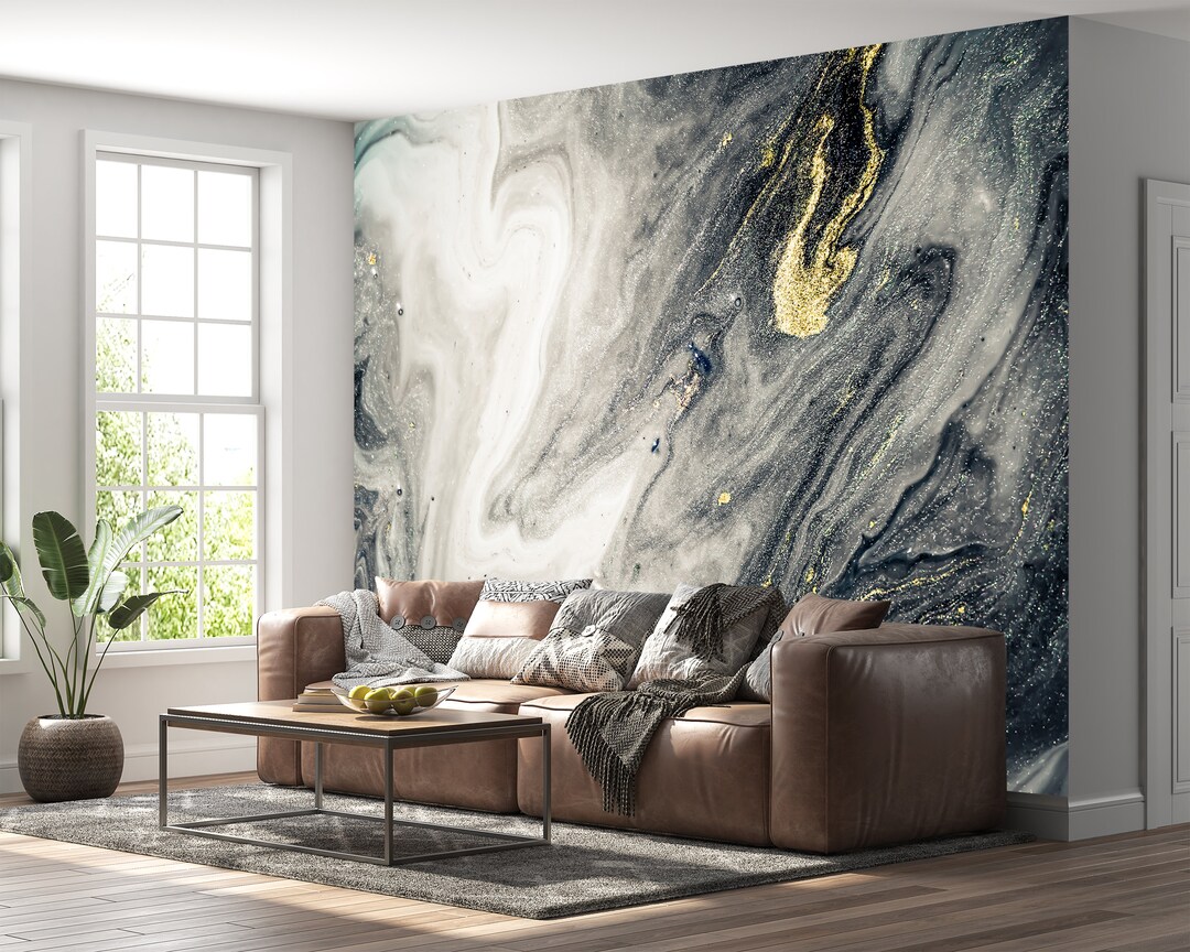 Silver Gold Wall Art Peel and Stick Wallpaper, Bedroom Wall Mural