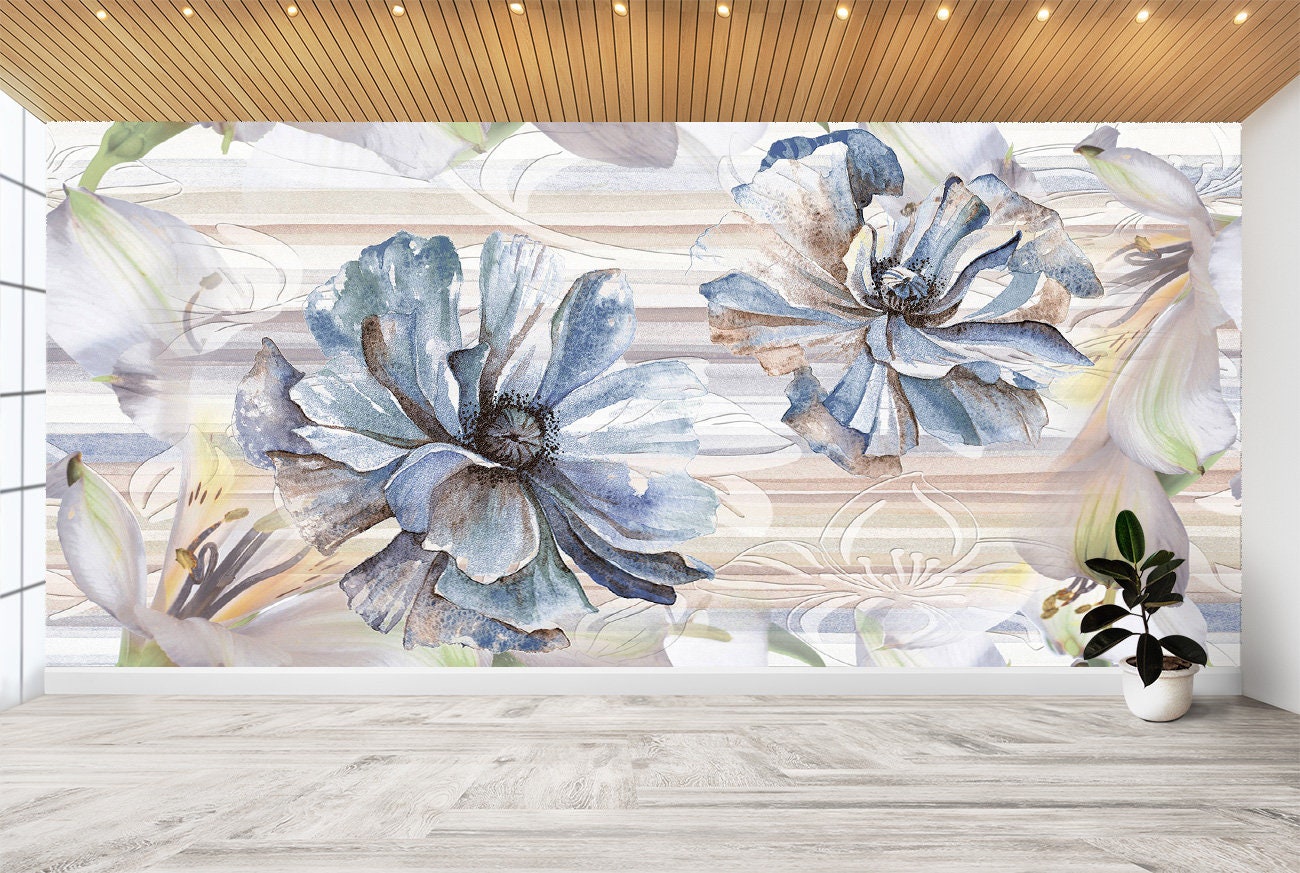 Unique Abstract Flowers Wall Mural Photo Wallpaper UV Print Etsy