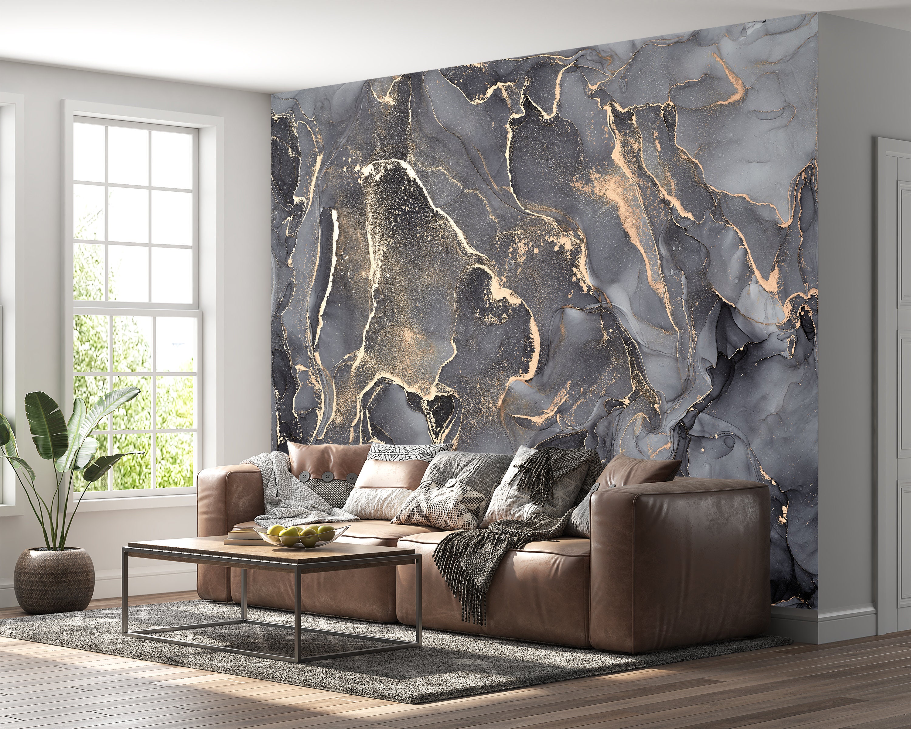 Chic Dark Grey Marble Wallpaper Luxurious Self Adhesive Bedroom
