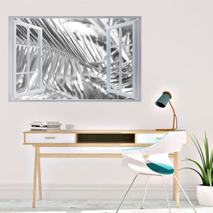 Tropical Wall Decal Peel and Stick Wall Decal Vinyl Stickers Wall Mural Printable Wall Art Tropical Palma Leaf Black and White 3D Window image 6