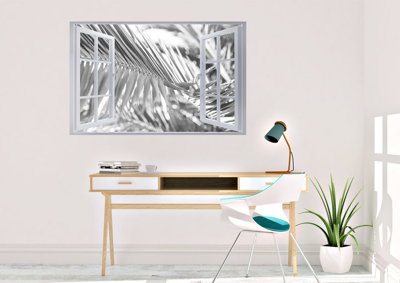 Tropical Wall Decal Peel and Stick Wall Decal Vinyl Stickers Wall Mural Printable Wall Art Tropical Palma Leaf Black and White 3D Window image 6