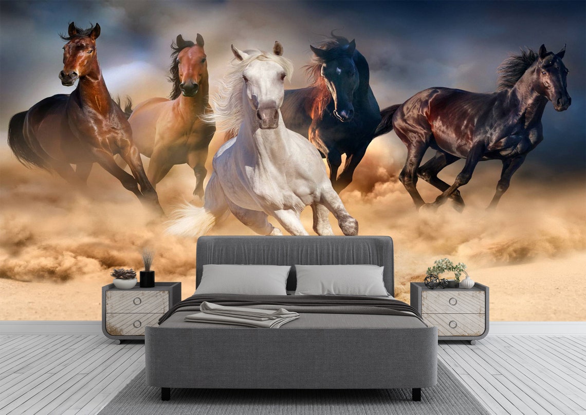 Horse Theme Wall Mural Wallpaper Wall Art Peel & Stick Self Etsy