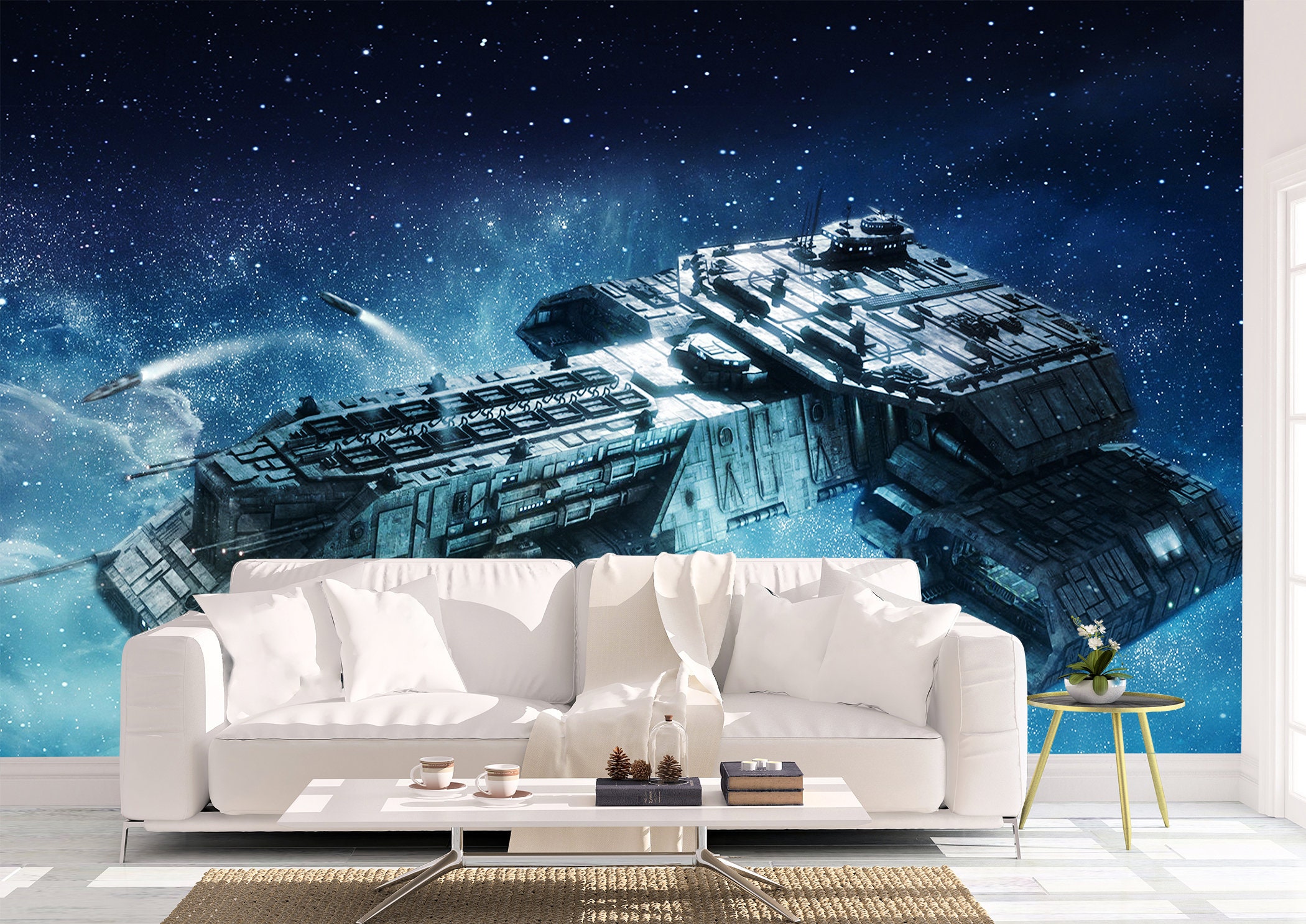 Space Ship Wall Mural Wallpaper Wall Art Peel & Stick Self Etsy