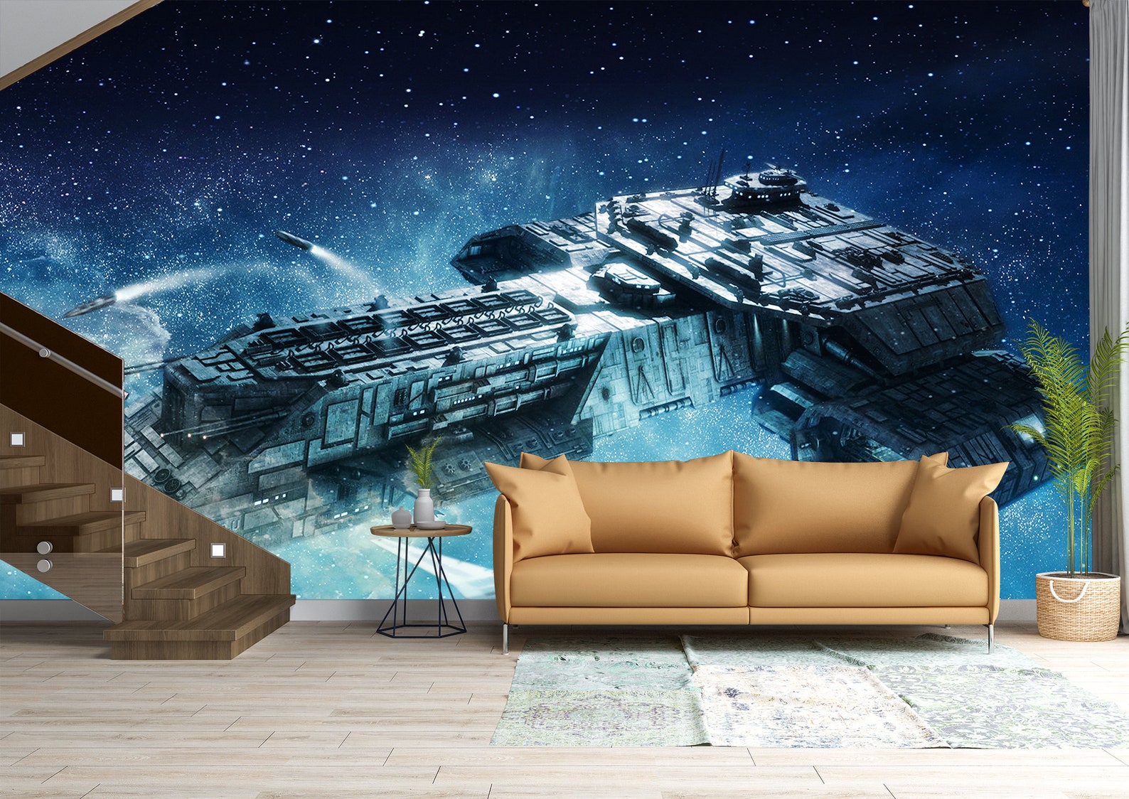 Space Ship Wall Mural Wallpaper Wall Art Peel & Stick Self Etsy