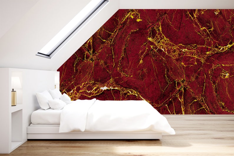 Red Marble Textured With Golden Veins Wall Mural Wallpaper - Etsy UK