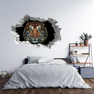 Wall Sticker Tiger Portrait Theme 3D Hole in the Wall B Effect Art ...