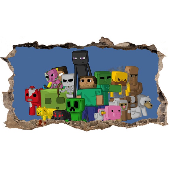 Minecraft Characters 3D Hole in the Wall Effect Self Adhesive Wall Sticker  Art Decal Mural 