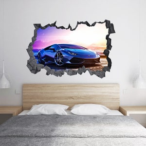 Autocollant Mural Lamborghini Aventador Sport Super voiture 3D trou dans le mur effet autocollant autocollant Art Mural image 4