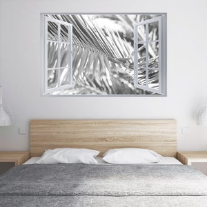 Tropical Wall Decal Peel and Stick Wall Decal Vinyl Stickers Wall Mural Printable Wall Art Tropical Palma Leaf Black and White 3D Window image 3