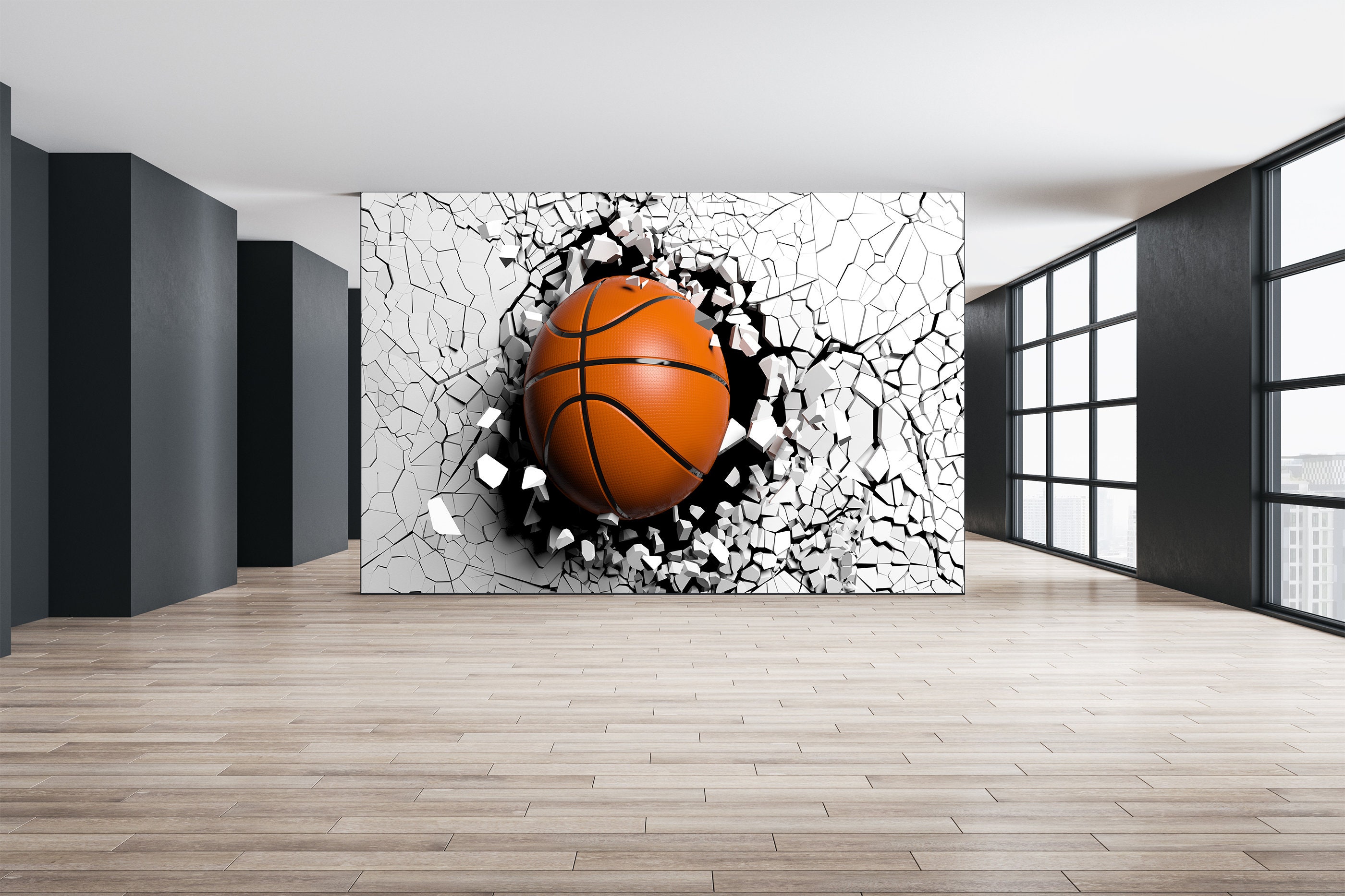 Photomural Basketball Ball Destroying The Wall Smooth Vinyl