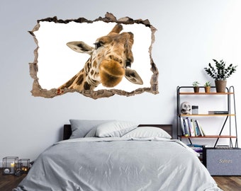 Wall Sticker Giraffe Animal Pose Nature 3D Hole in The Wall Effect Wall Sticker Decal Mural
