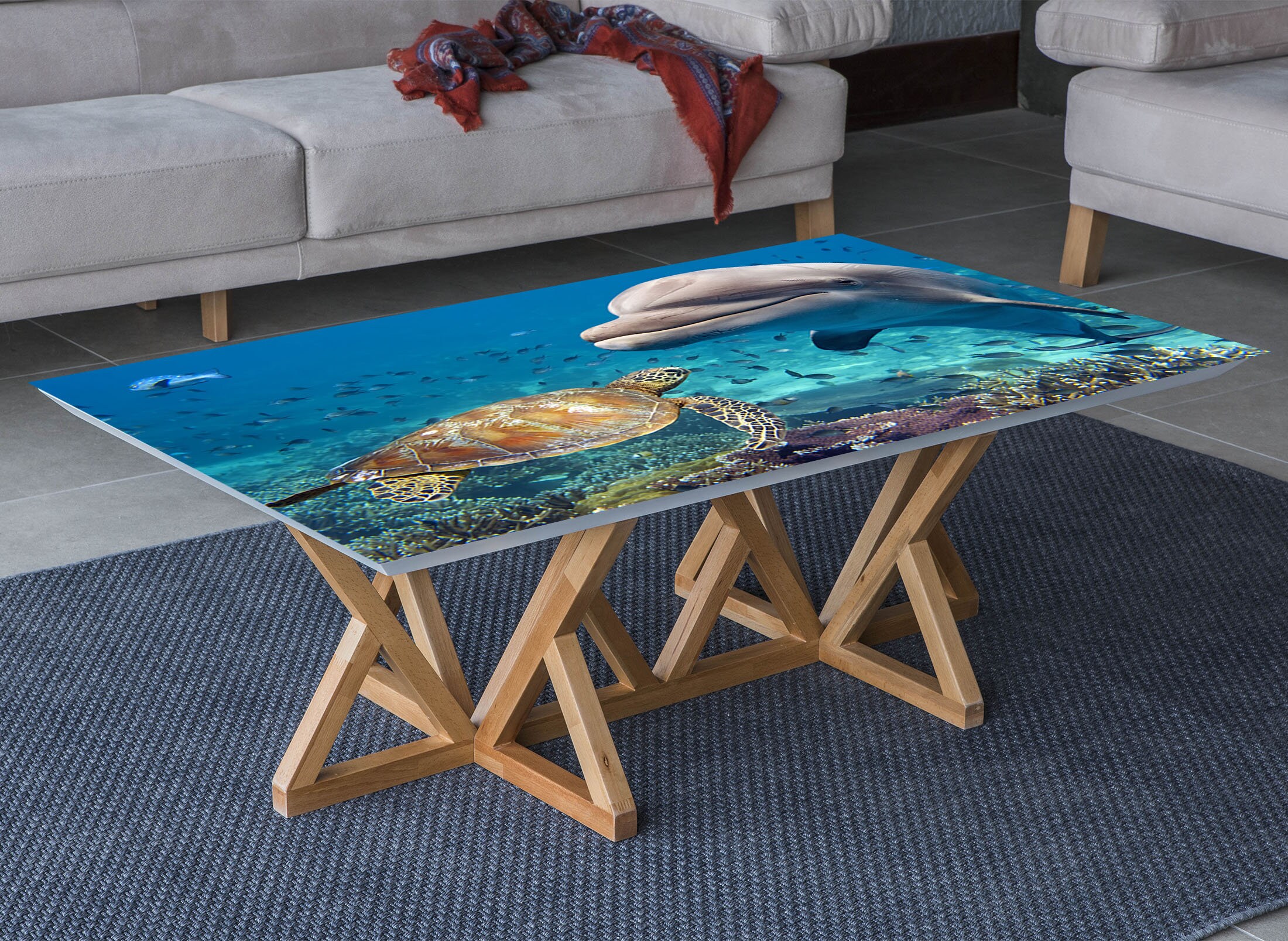 Sea turtle glass coffee table deals