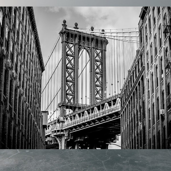 Manhattan Bridge ingelijste muurschildering: zelfklevend, waterdicht vinyldecor voor woonkamers, thuiskantoren