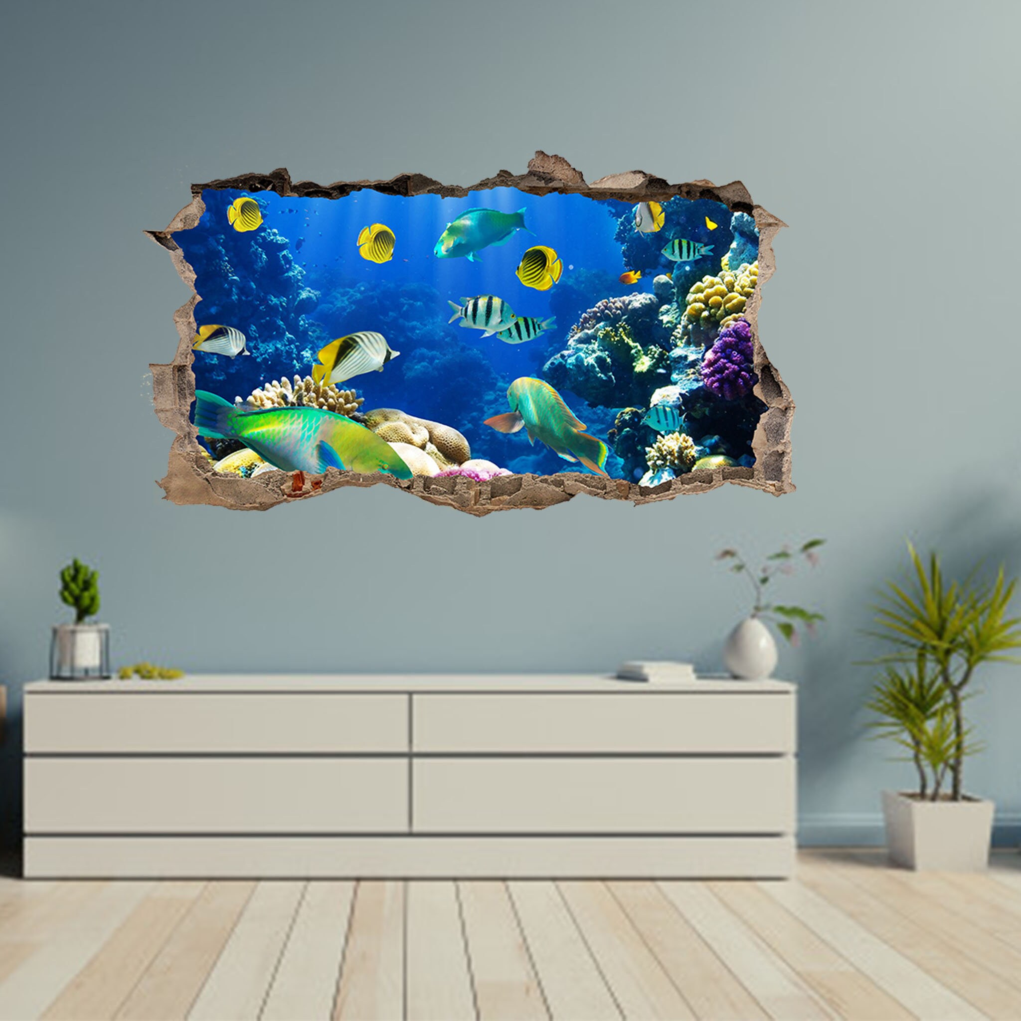 Wall Sticker Aquarium Sea Life 3D Hole in The Wall Effect Self Etsy