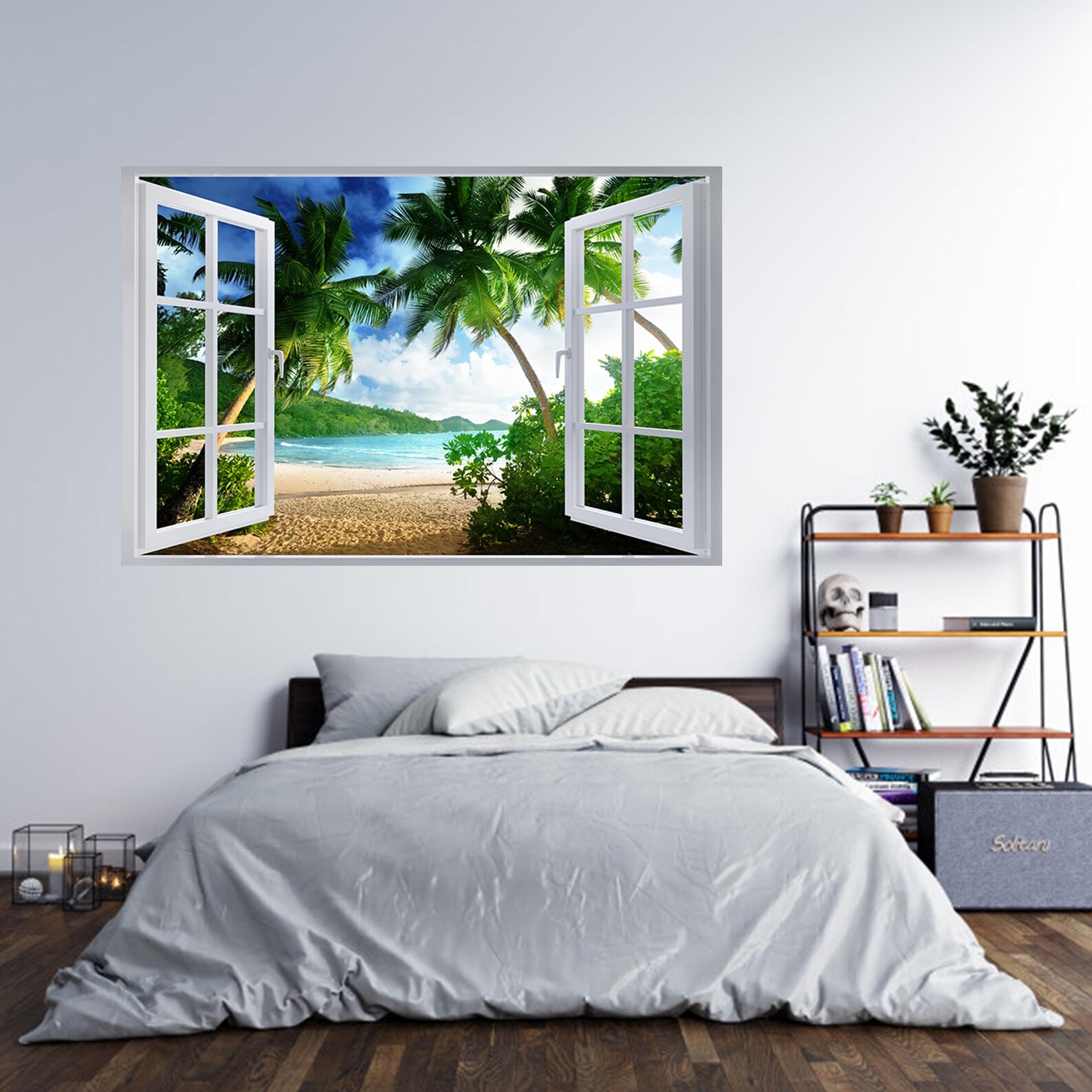 Wall Sticker Beach Landscape With Palm 3D Window Effect Etsy