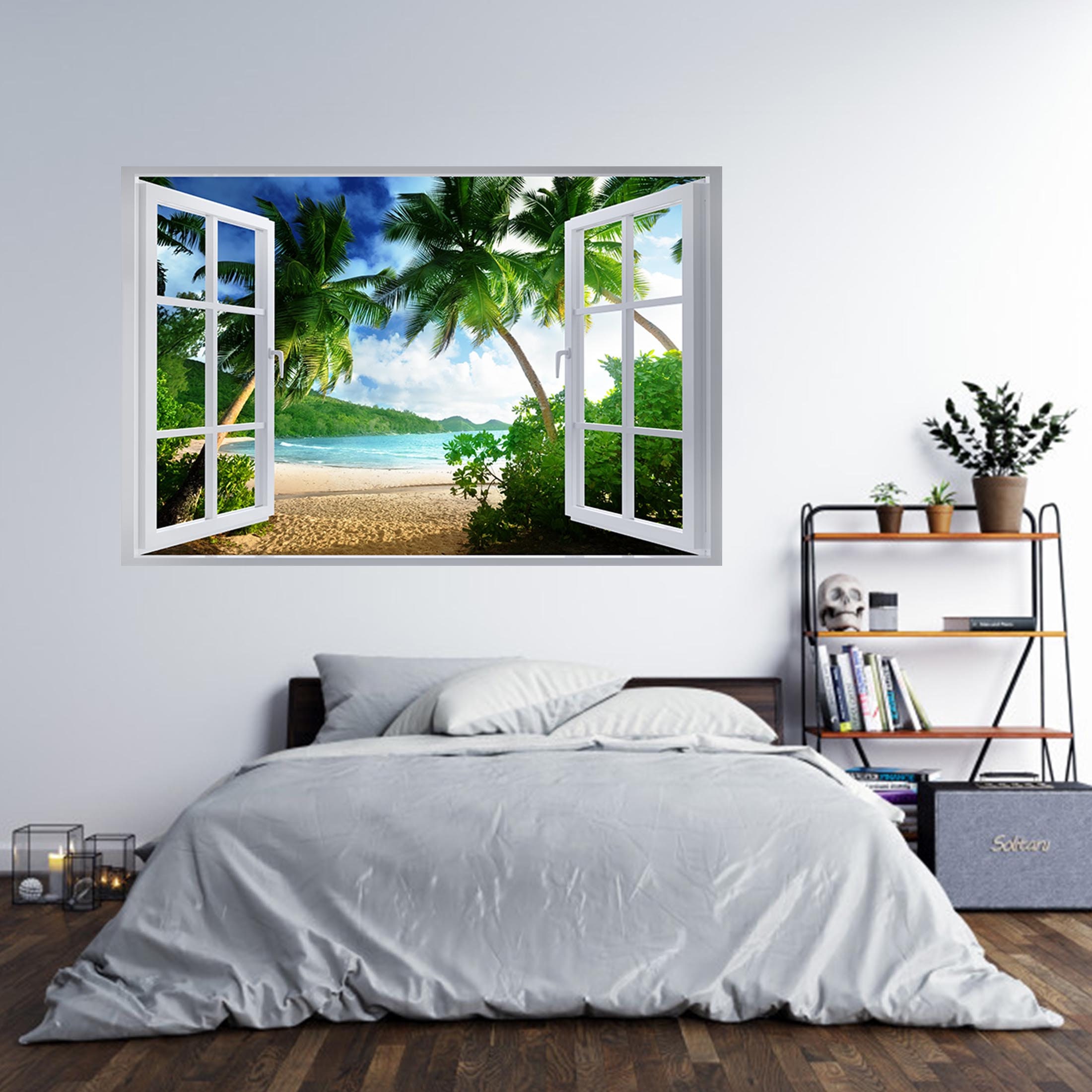 Wall Sticker Beach Landscape With Palm 3D Window Effect Etsy