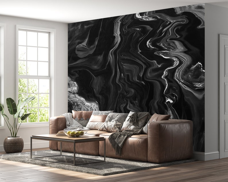Black Marble Wallpaper Large Wall Art Marble Wall Decor Etsy UK