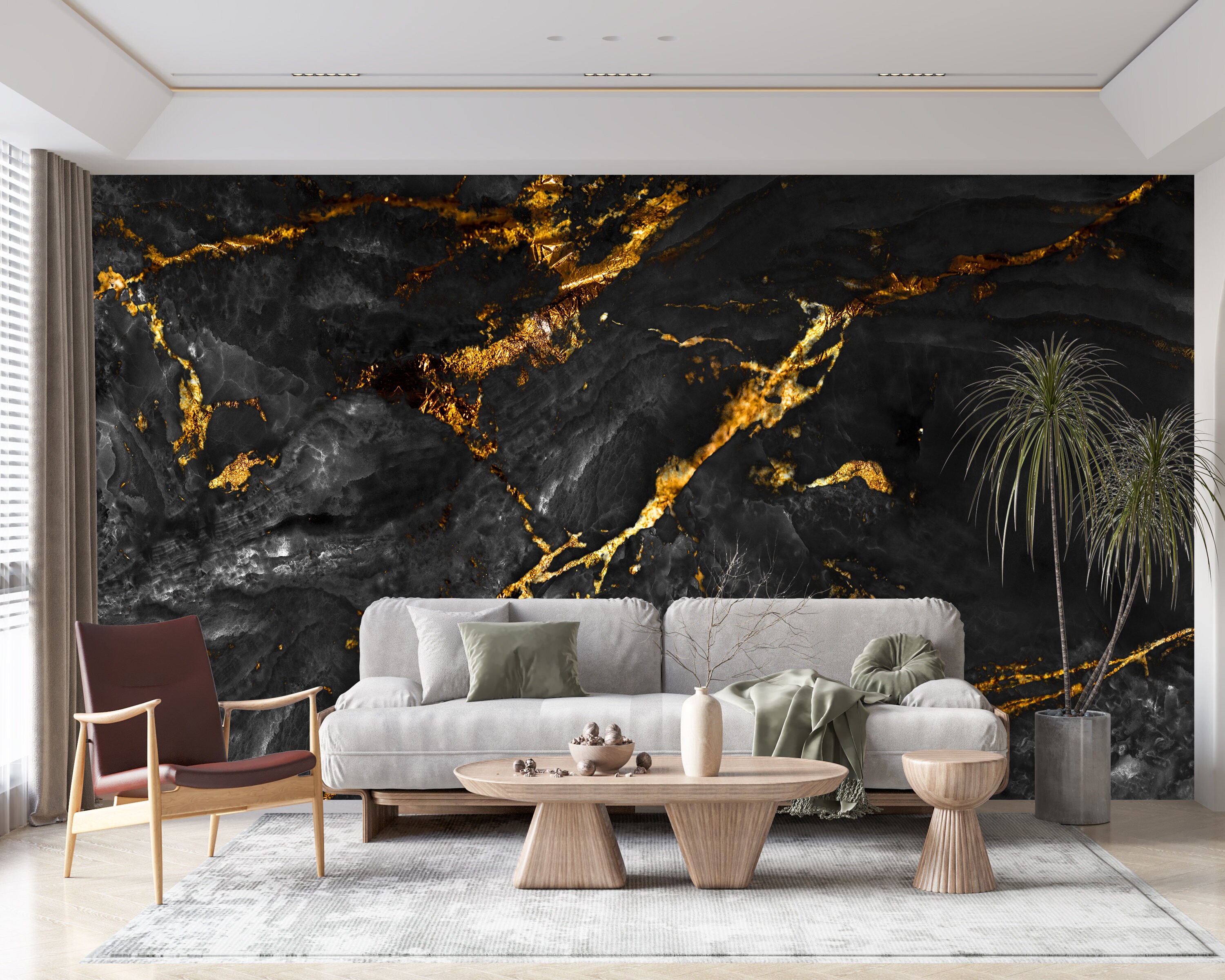 3.12x2.19m Wall mural wallpaper black and gold marble bedroom decoration