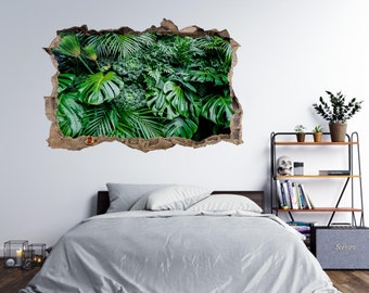 Wall Sticker Tropical Monstera Leaf 3D Hole in The Wall Effect Decal Mural