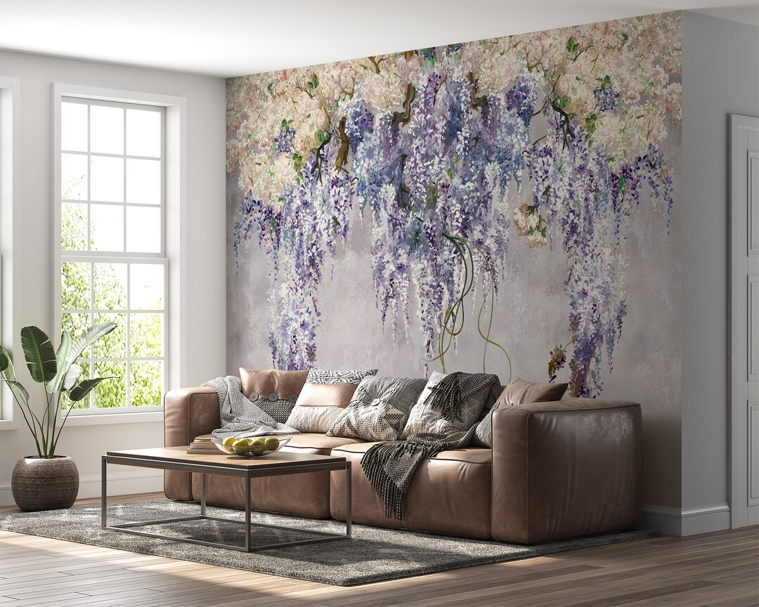 Lilac Flower Wallpaper Self Adhesive, Nature Wall Decor, Living Room ...