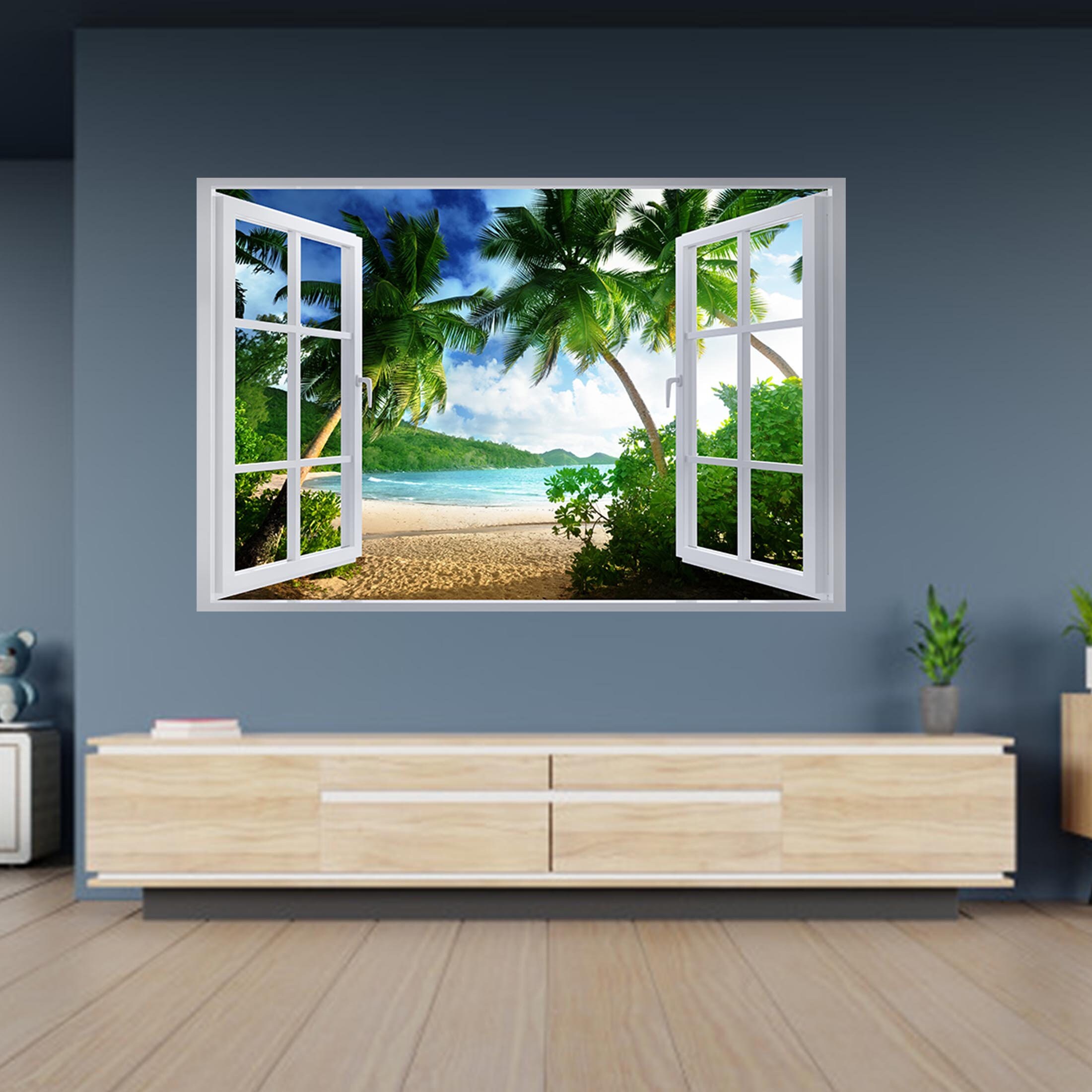 Wall Sticker Beach Landscape With Palm 3D Window Effect Etsy