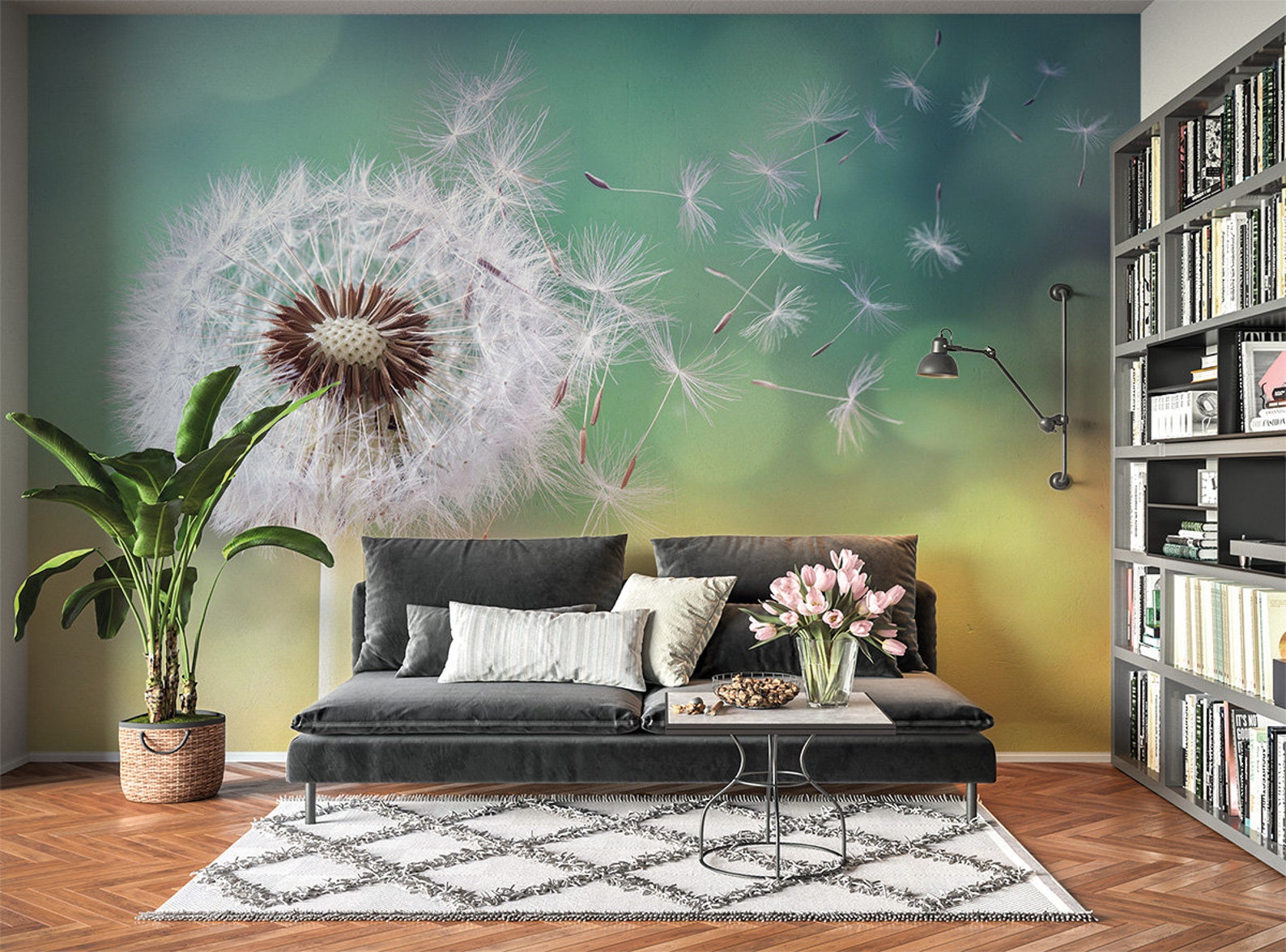 Flowing Dandelion Relaxing Wall Mural Photo Wallpaper UV Print Etsy
