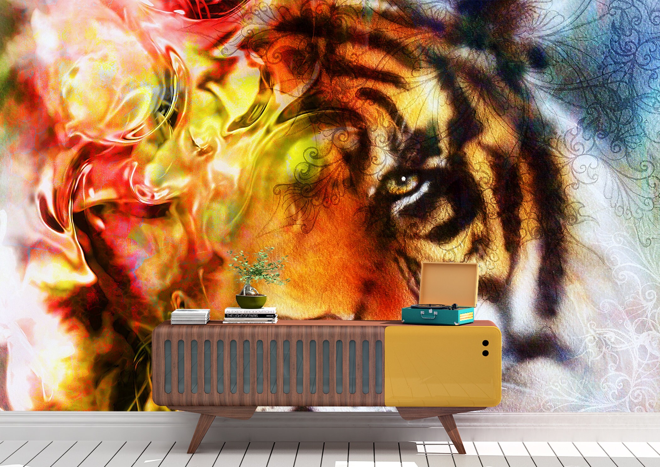 Tiger in Colours Wall Mural Wallpaper Wall Art Peel & Stick | Etsy