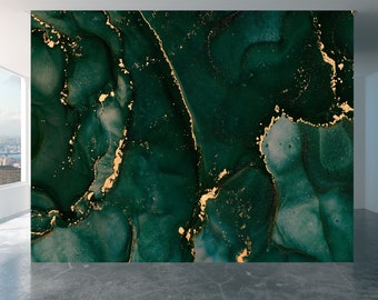 Gold und Grün Abstrakt Marmor Wandbild Tapete Wandkunst Peel & Stick Selbstklebendes Dekor Strukturierter großer Wandkunst-Druck
