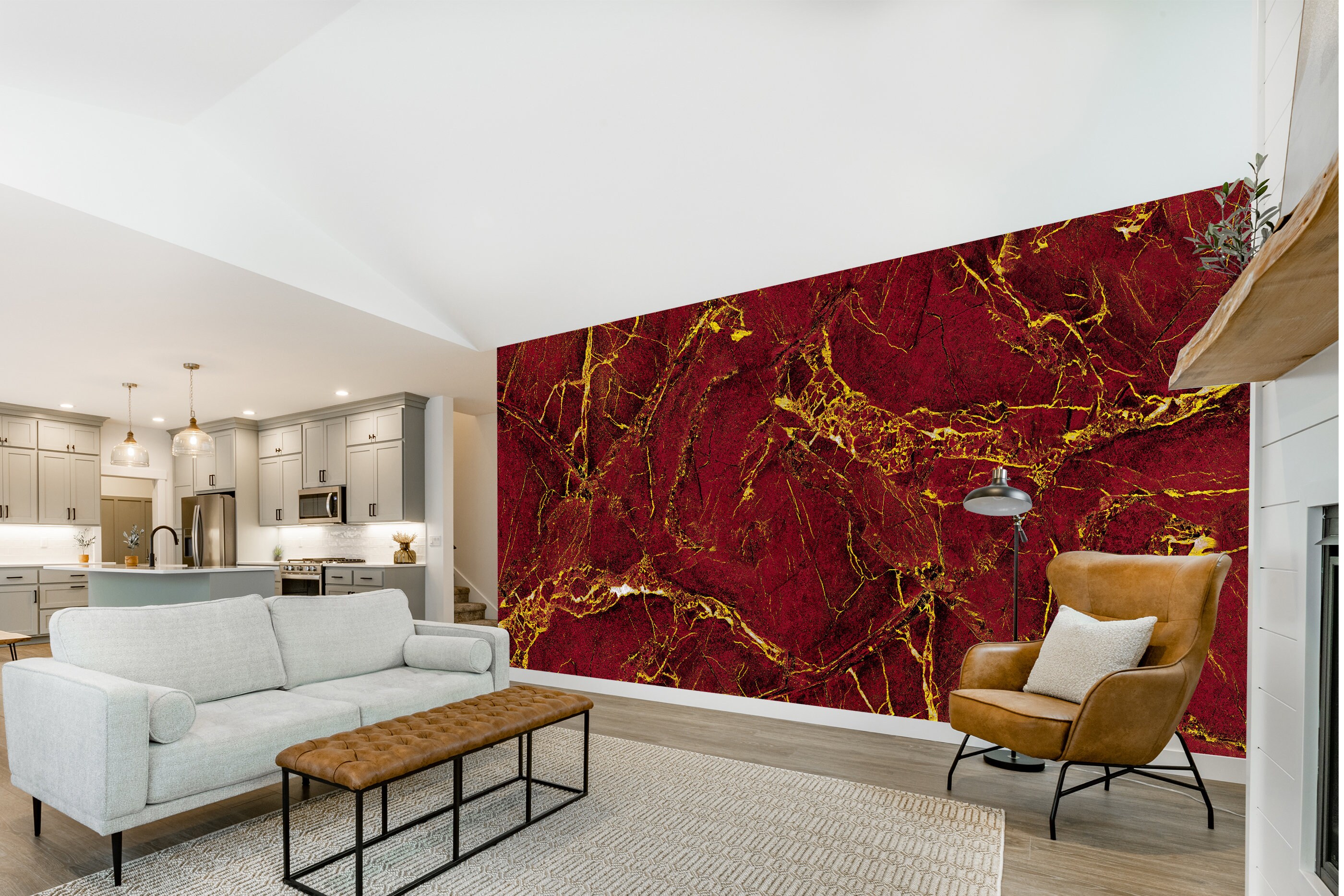 Red Marble Textured With Golden Veins Wall Mural Wallpaper - Etsy UK