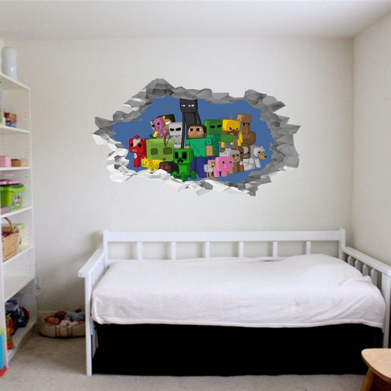Minecraft Characters 3D Hole in the Wall Effect Self Adhesive Wall Sticker  Art Decal Mural 