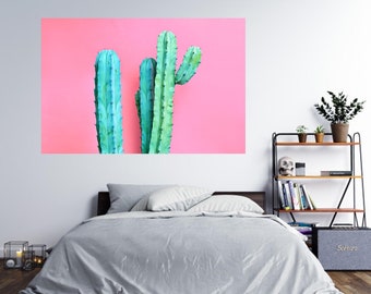 Wall Sticker Cactus on a Pink Background Poster Self-Adhesive Decal Deco Mural