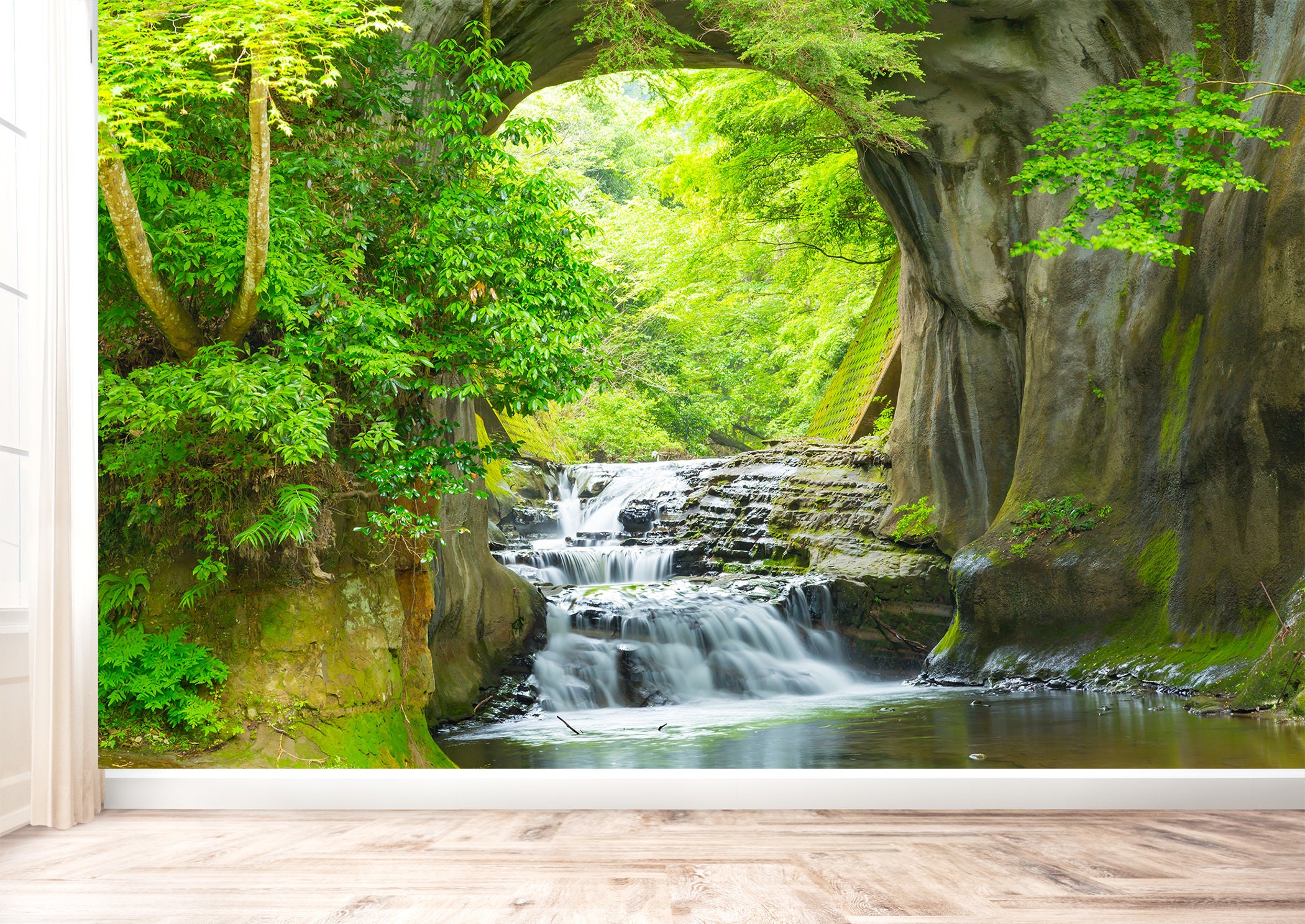 Waterfall and Trees Wall Mural Wallpaper Wall Art Peel & Stick | Etsy