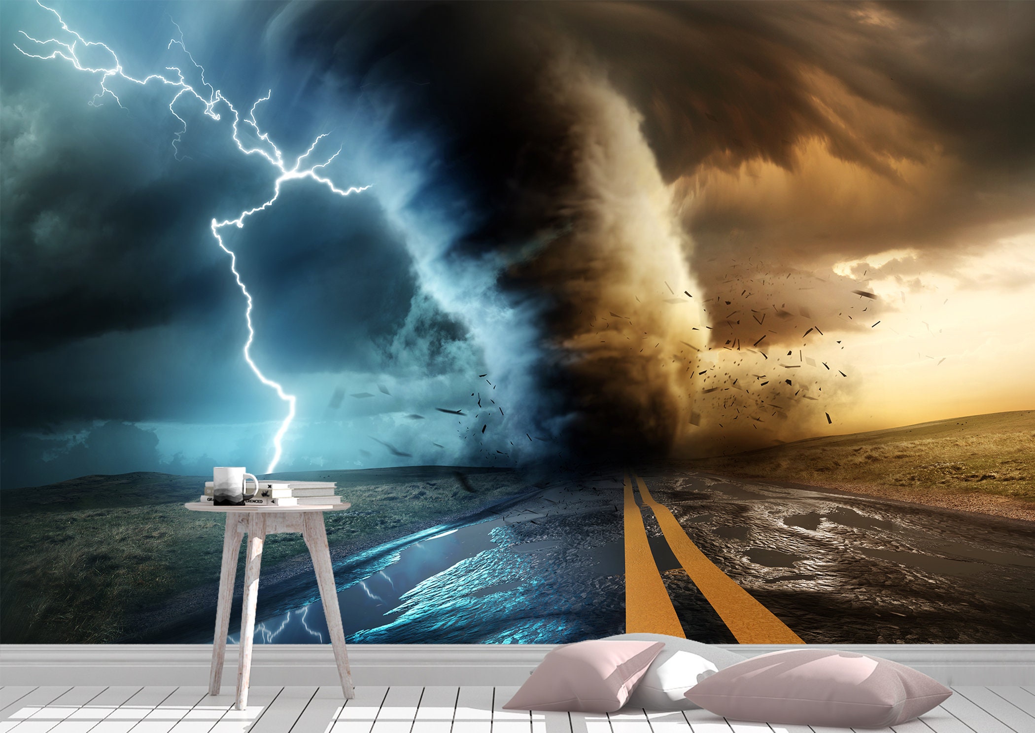 Tornado with Lightning Wall Mural Wallpaper Wall Art Peel & | Etsy