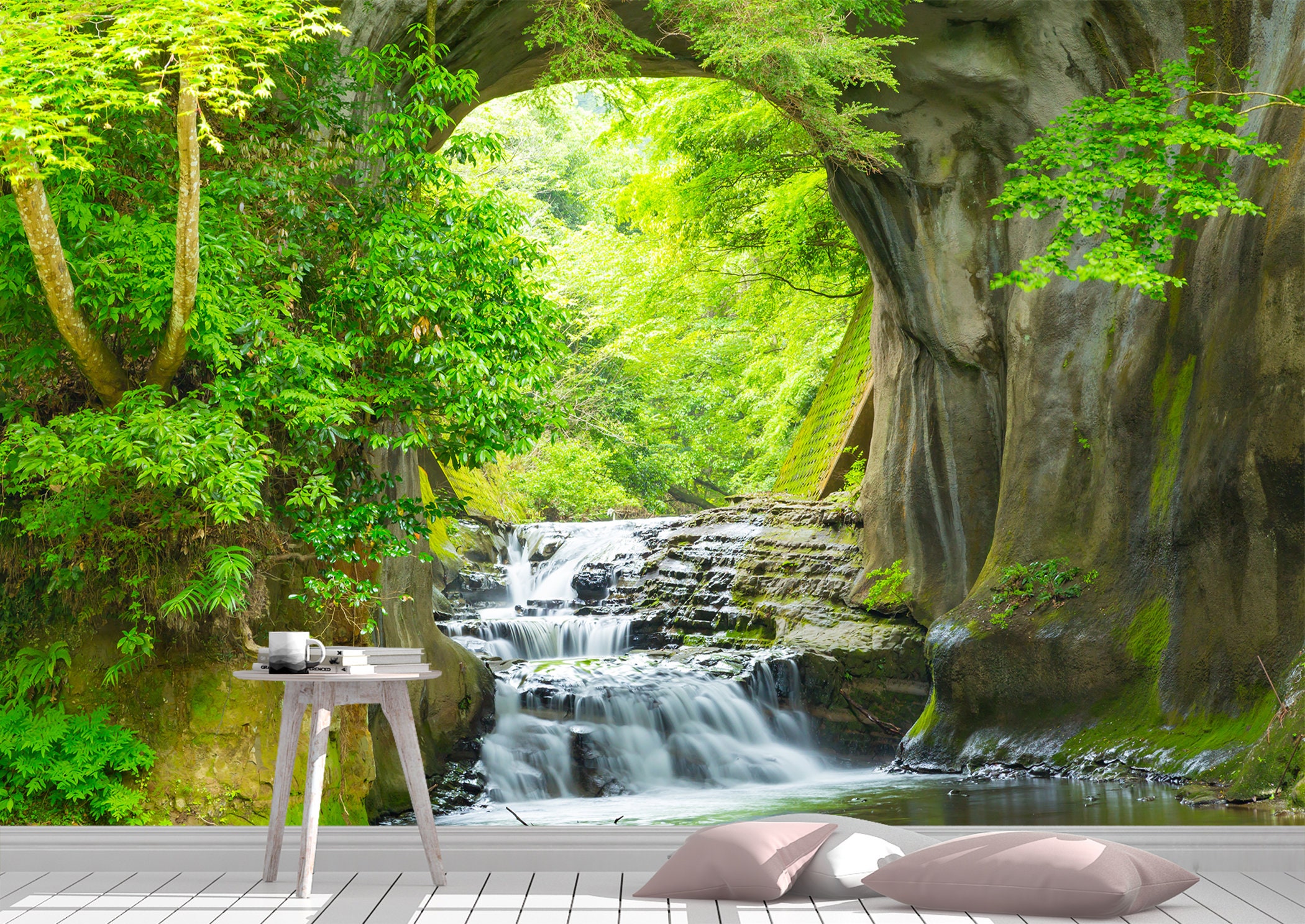 Waterfall and Trees Wall Mural Wallpaper Wall Art Peel & Stick | Etsy