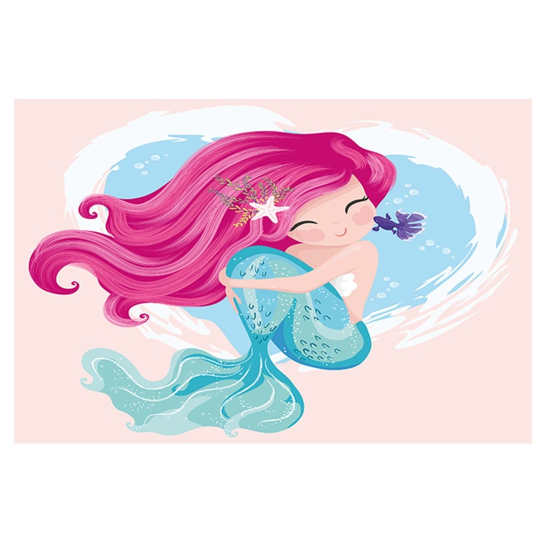 Wall Sticker Mermaid With a Fish Poster Self-adhesive Decal - Etsy