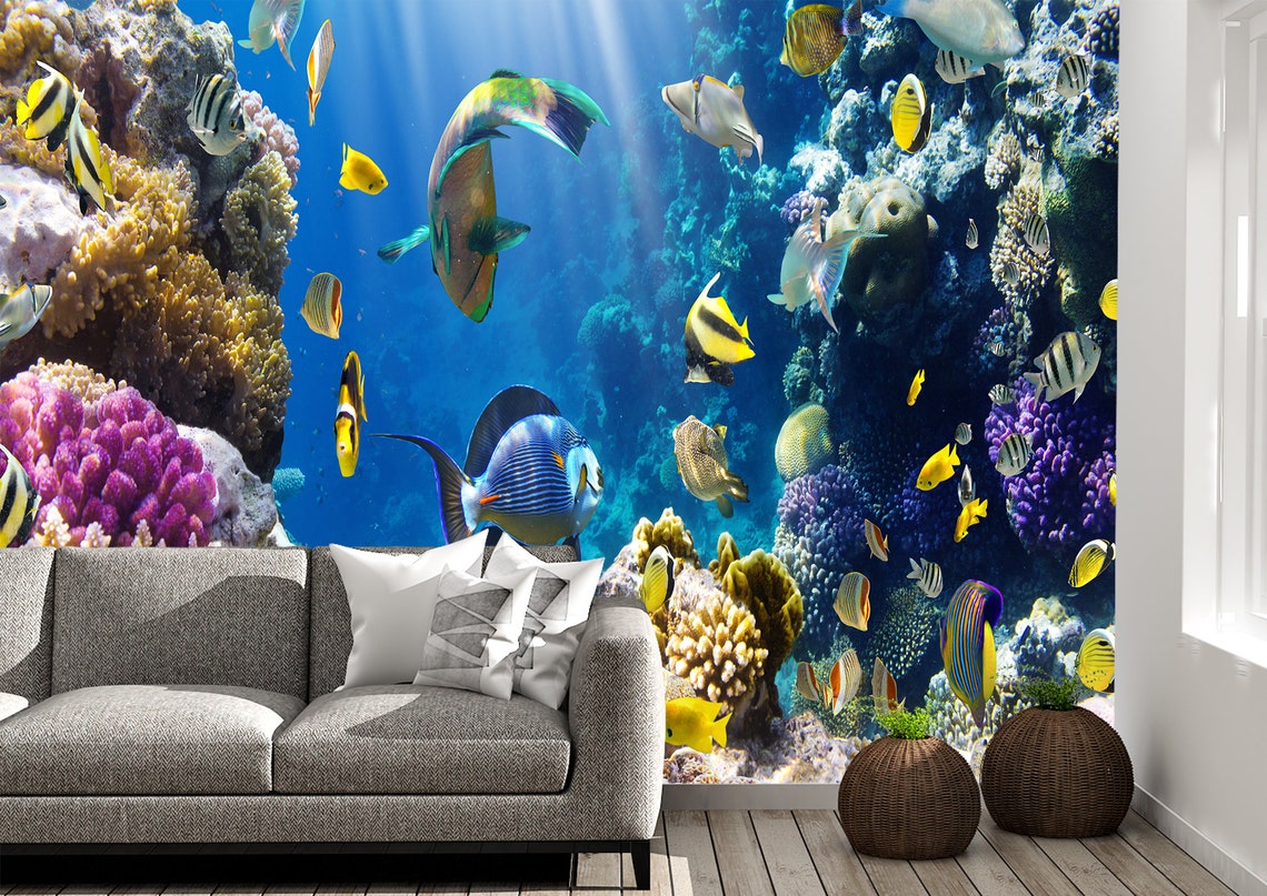 Coral Reef and Fish Wall Mural Wallpaper Wall Art Peel & Stick - Etsy