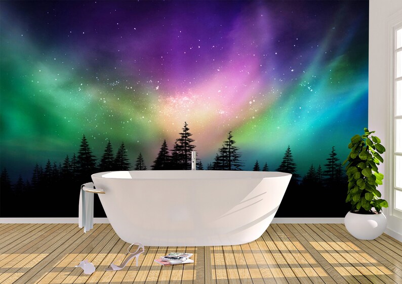 Aurora Borealis Landscape Wall Mural Photo Wallpaper UV Print Etsy
