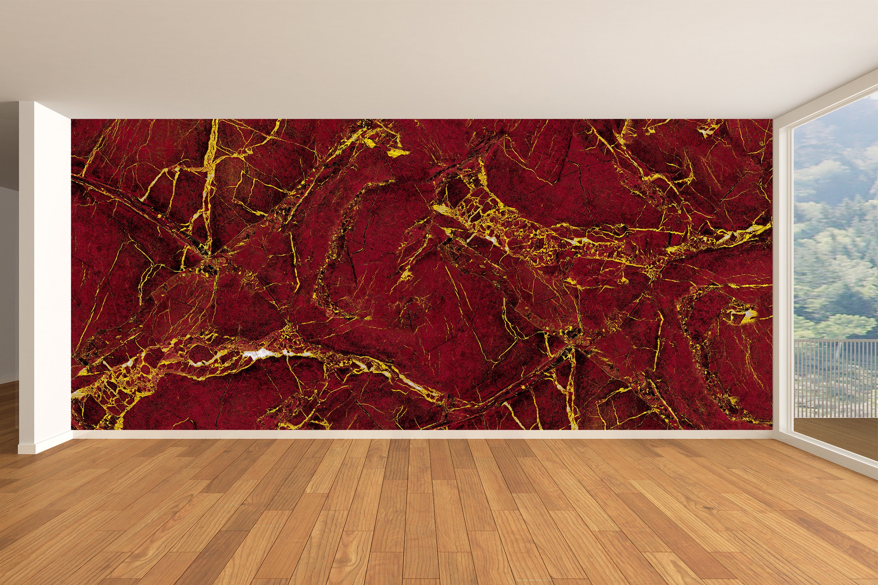 Red Marble Textured With Golden Veins Wall Mural Wallpaper - Etsy UK