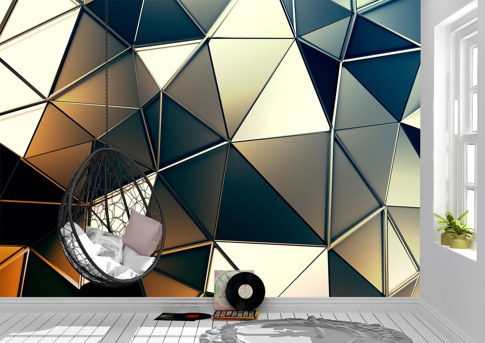 3D Glass Triangles Abstract Wall Mural Photo Wallpaper UV | Etsy