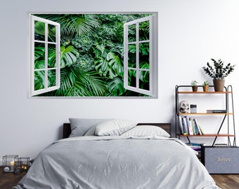 Wall Sticker Tropical Monstera Leaf 3D Window Effect Self Adhesive Decal Mural