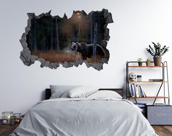 Wall Sticker Bear Hunting in the Forest 3D Hole in The Wall Effect C Decal Mural