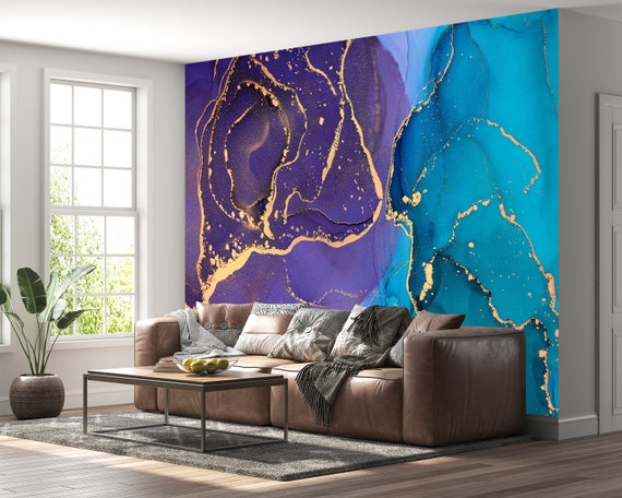 Murals - Blue and Purple Watercolour Marble Effect  Wall painting  techniques, Art deco wallpaper, Wall painting
