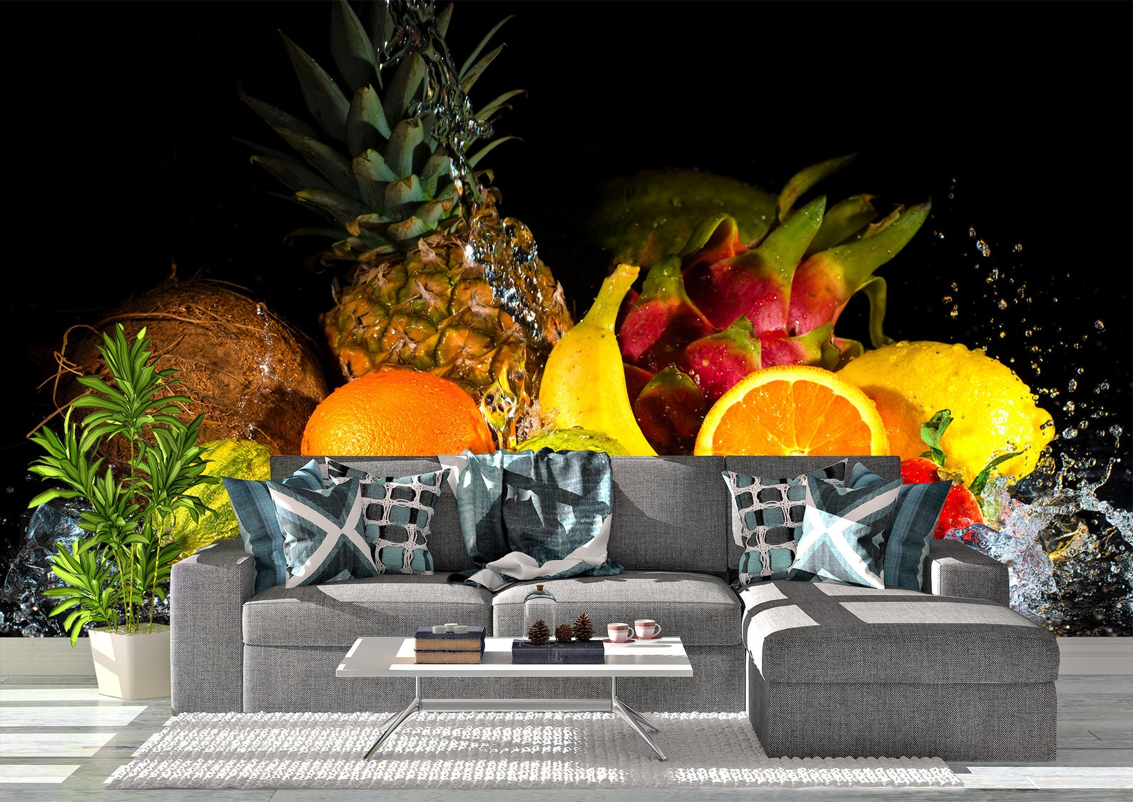 Tropical Fruits Wall Mural Wallpaper Wall Art Peel & Stick Etsy