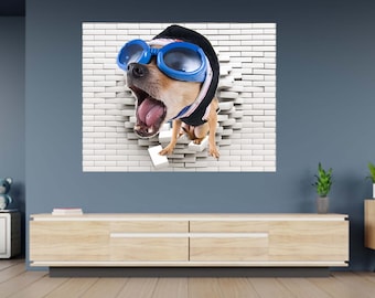 Wall Sticker Funny Dog Hole in The Wall Self Adhesive Art Decal Mural