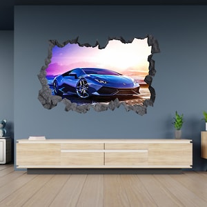 Autocollant Mural Lamborghini Aventador Sport Super voiture 3D trou dans le mur effet autocollant autocollant Art Mural image 1