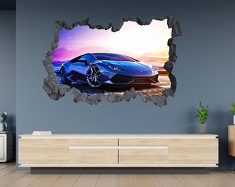 Autocollant Mural Lamborghini Aventador Sport Super voiture 3D trou dans le mur effet autocollant autocollant Art Mural