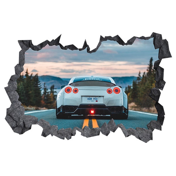 Wall Sticker Nissan Skyline GTR Super Car 3D Hole in The Wall Effect C Self Adhesive Decal Art Mural
