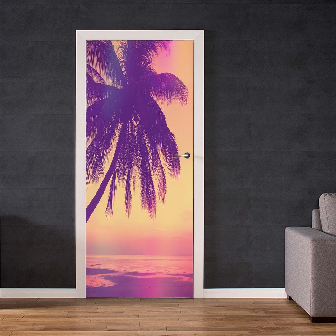 Front Door Decor Vinyl Wrap Palm Tree Self Adhesive Door Wrap Door Wrap